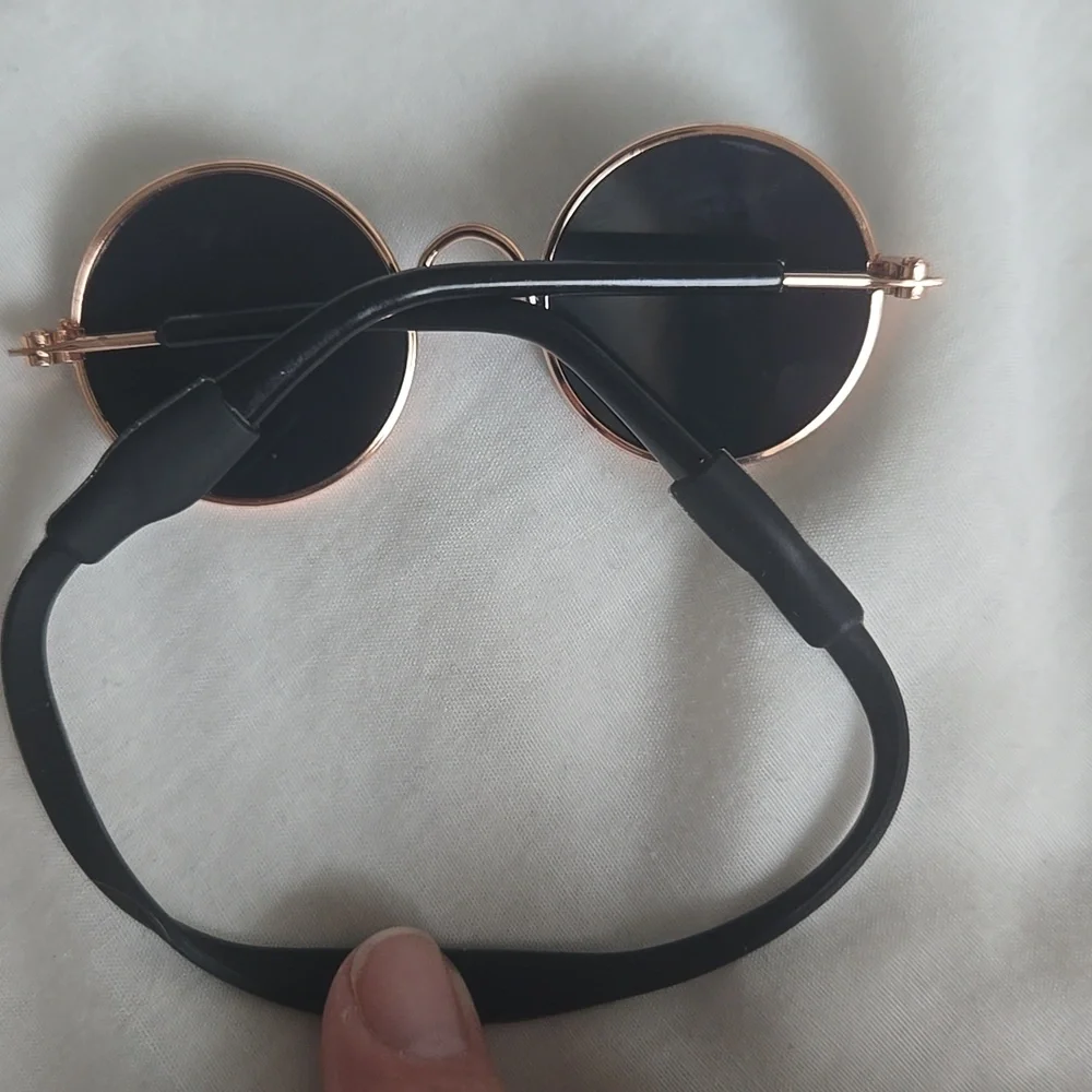 Pet Sunglasses Cat Small Dog UV Protection Round Rose Gold Frame Pet Photo New